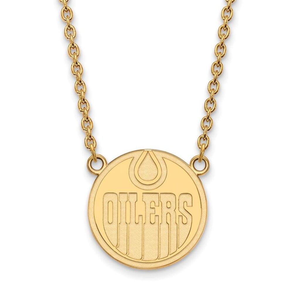 SS 14k Yellow Gold Plated NHL Edmonton Oilers Large Necklace, 18 Inch